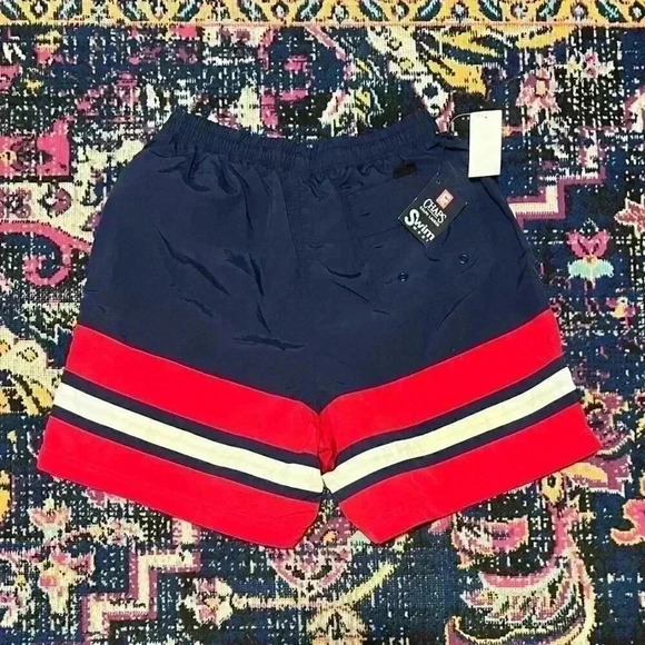 Chaps Ralph Lauren Swim Trunks Mens Medium Board Shorts Red Navy and White NWT - Picture 2 of 2